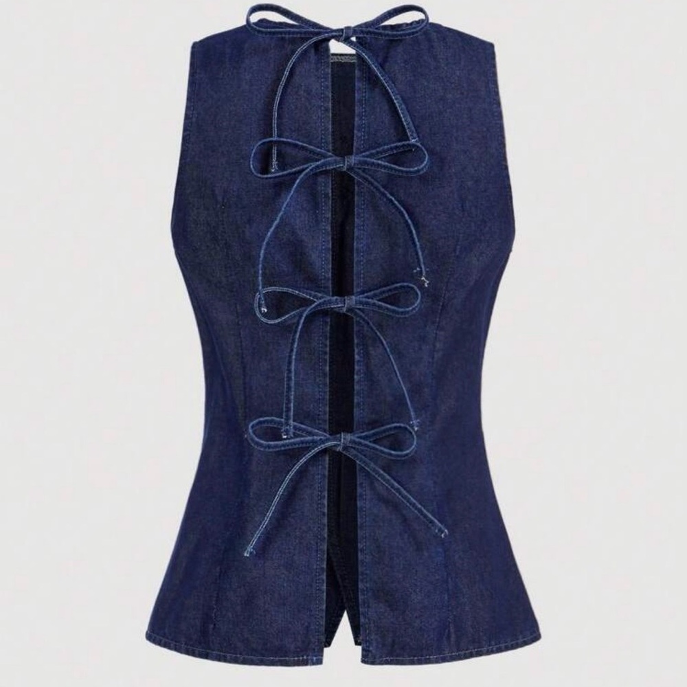 Denim Sleeveless Top with Bows